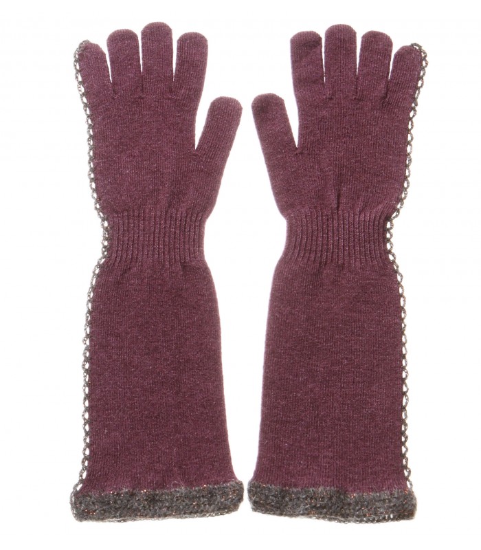 Cashmere Blend gloves with crochet decoration on the side and the bottom packaged in Signature box